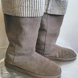 Women’s Suede Coach Boots Embossed Logo